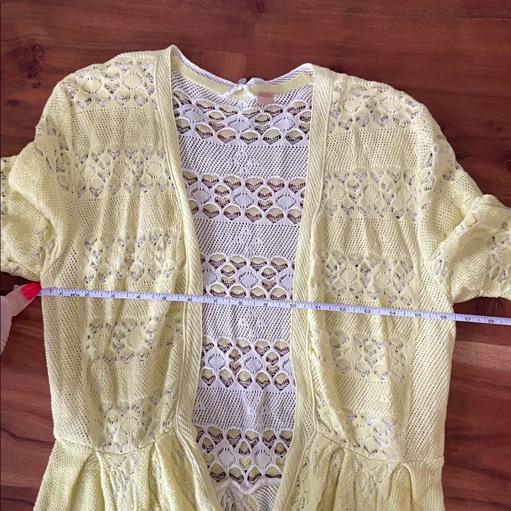 Anthropologie butter yellow crochet tie front sweater short sleeve summer S - Picture 14 of 15